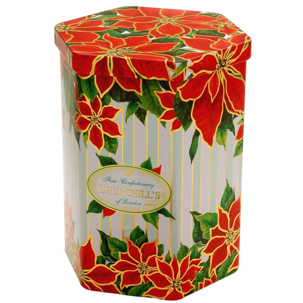 Churchills Regency Poinsettia White Chocolate and Raspberry Biscuits Tin 150g